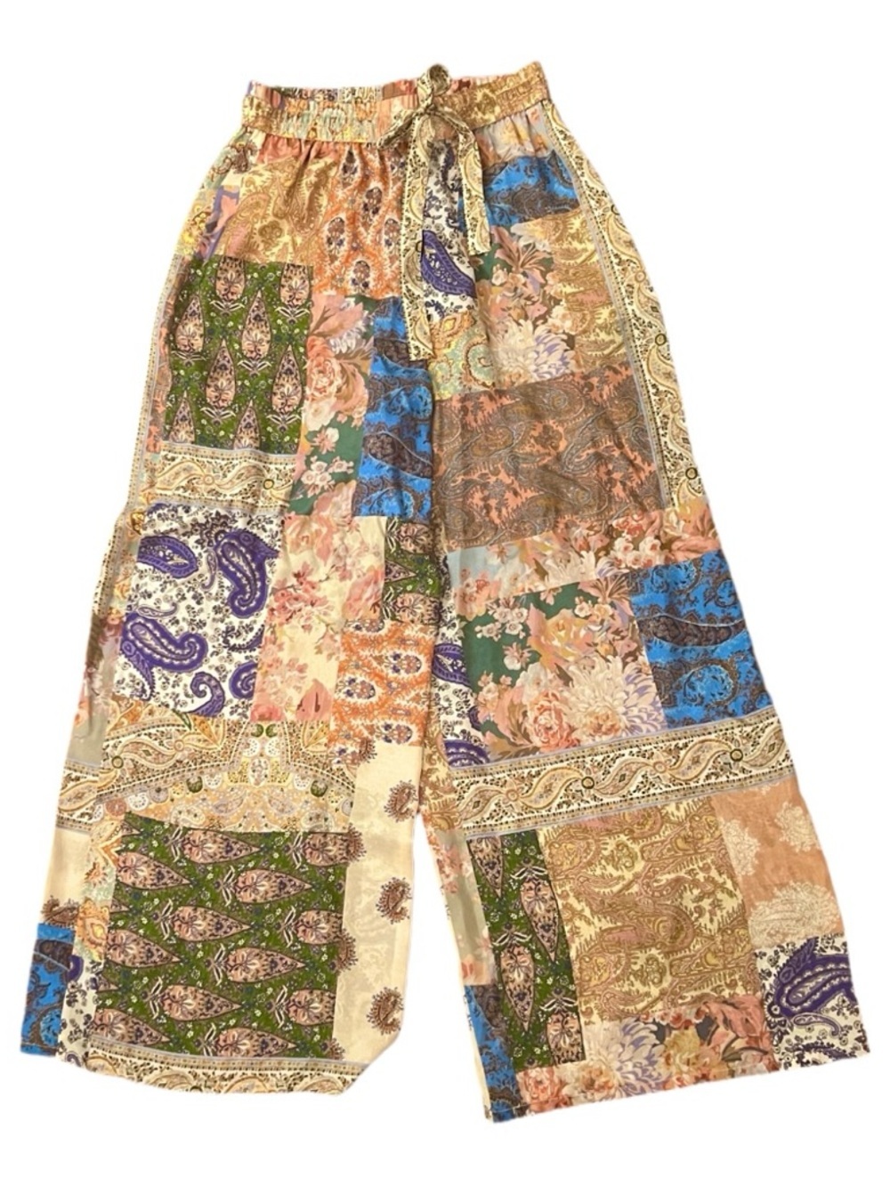 😮ZIMMERMANN Flowy 100% Silk “Devi” Pants - Patchwork Print - Size 1 - Picture 3 of 10